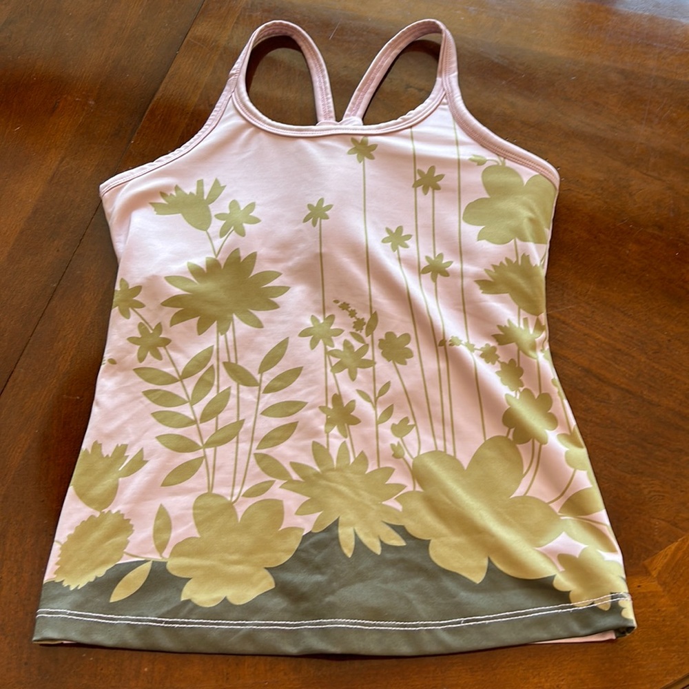 Athleta, size, small, sports, tank top, pink with green design